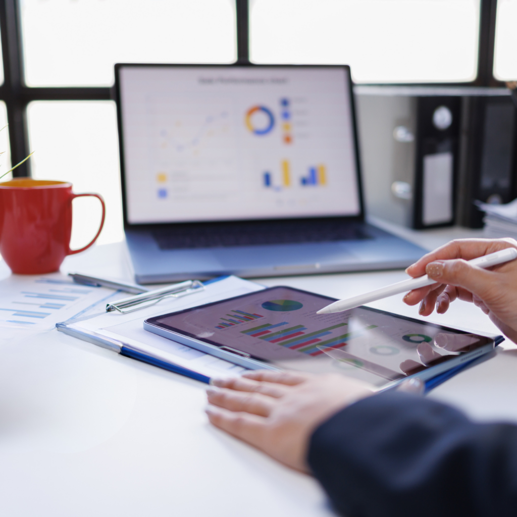 Big data analytics dashboard with financial statistics representing Sage Intacct accounting software and real-time insights