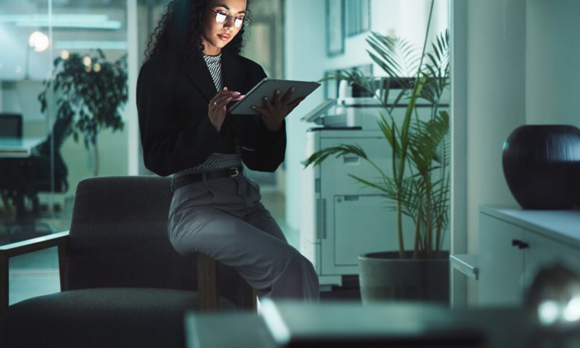 Finance professional using Sage Copilot AI assistant inside Sage Intacct